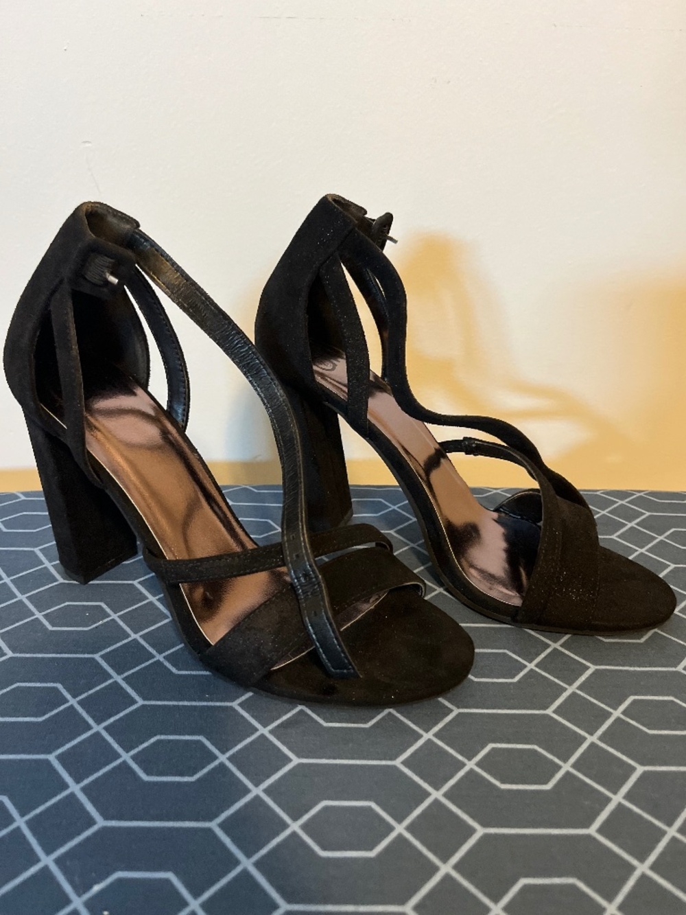 Ankle Strap Open Toe Black Heels